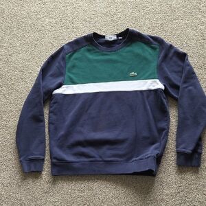 Lacoste Navy, Green and White Colorblock Crewneck Sweatshirt